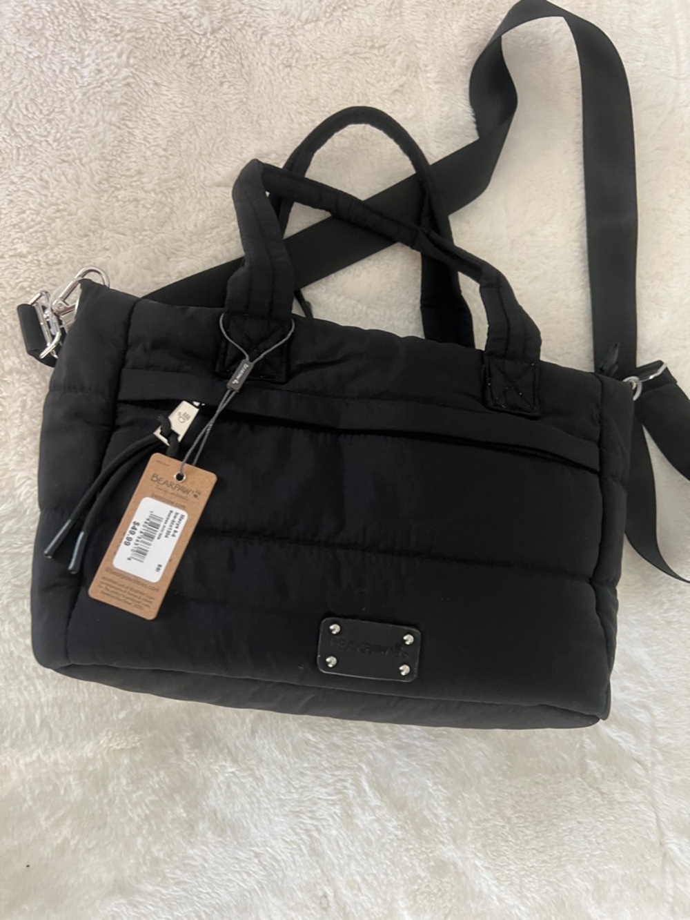 NWT BEARPAW Black Puffer Tote Silver Hardware, can use as crossbody, washable - Picture 5 of 16